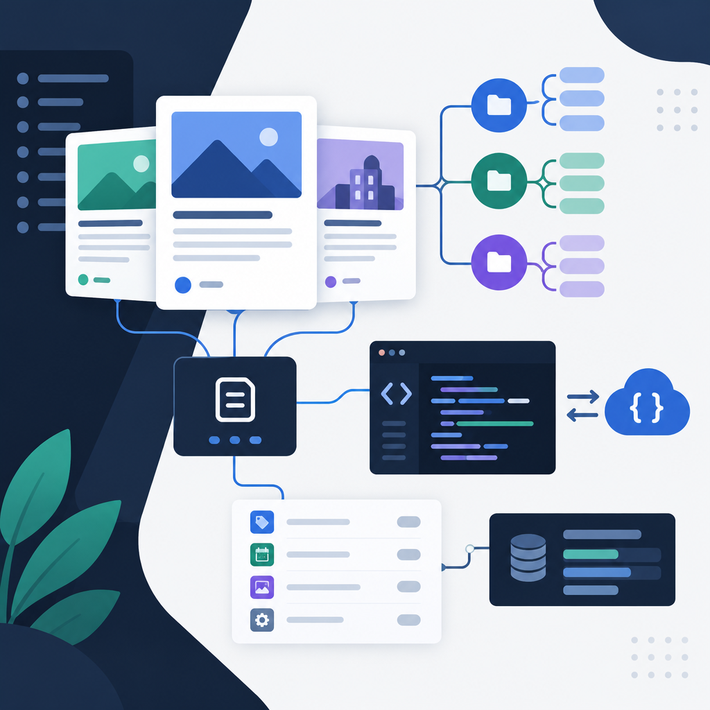 WordPress custom post types, taxonomies, REST API and metadata illustration